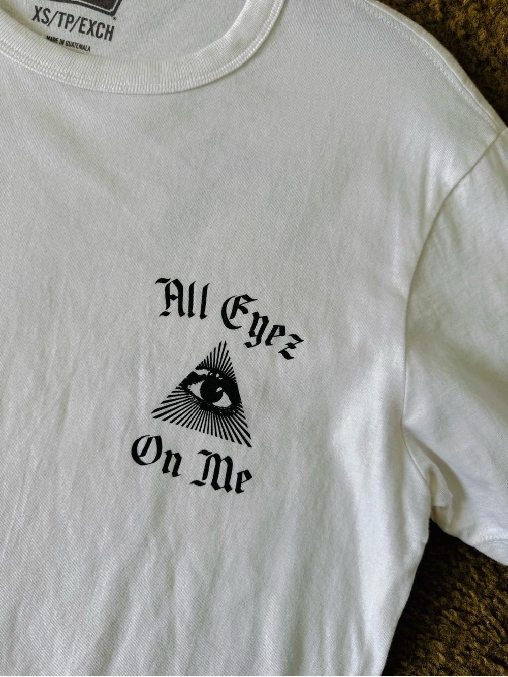 White Short Sleeve Tee with 'All Eyez On Me' Black Chest Graphic - Picture 3 of 5